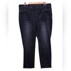 Dark Wash Blue Women's Pull On Jeans - Comfortable Stretch Denim 16 PS